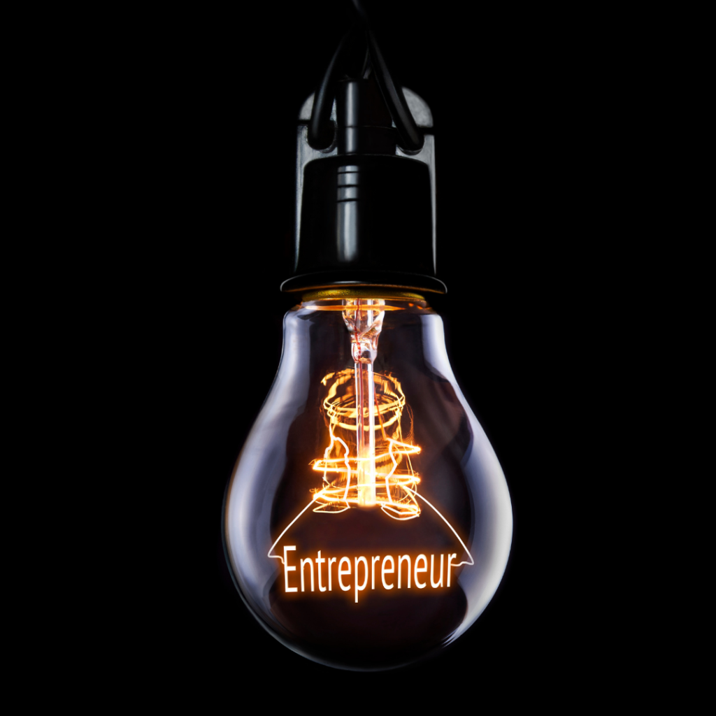 Light bulb with Entrepreneur spelled in filament